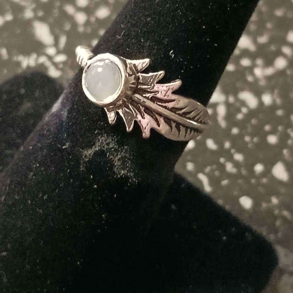 Feathered Moonstone, Size 7, Sterling Plated, NWOT